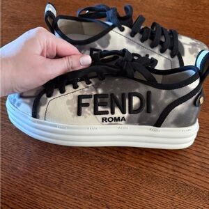 FENDI Black and white platform canvas sneakers